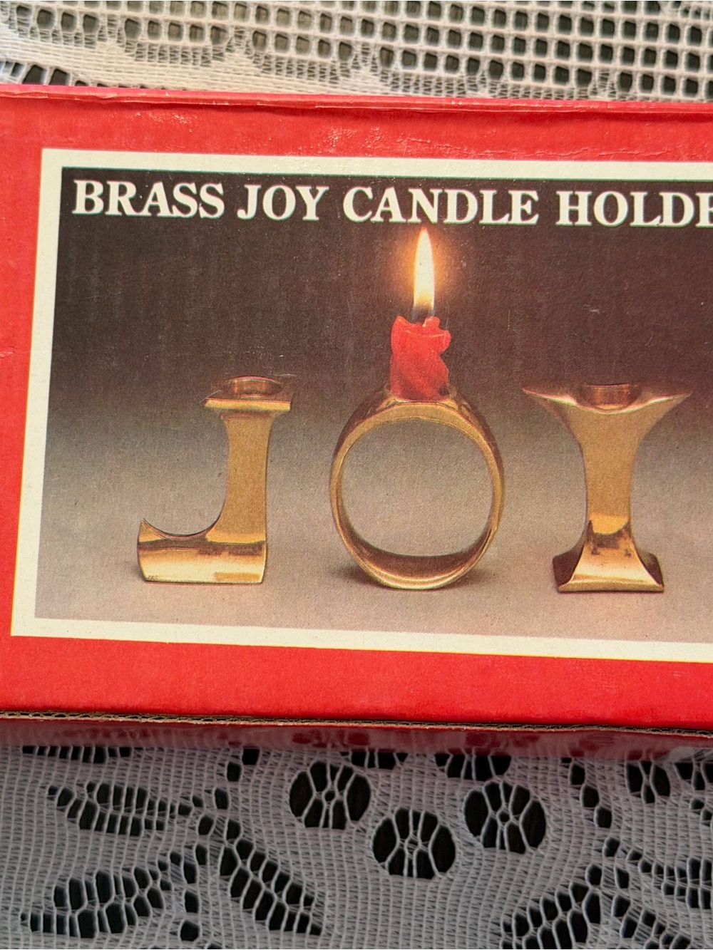 Vintage Solid Brass “Joy” Taper Candlestick Holders set of 3 holiday Christmas